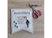 Stickdatei ITH - Wimpel Ösen "Miezwohnung Katze Silhouette 2"